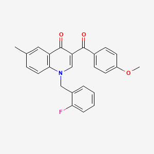 molecular formula C25H20FNO3 B2874455 1-[(2-Fluorophenyl)methyl]-3-(4-methoxybenzoyl)-6-methyl-1,4-dihydroquinolin-4-one CAS No. 866809-23-6