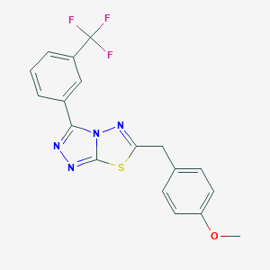 molecular formula C18H13F3N4OS B287446 Methyl 4-({3-[3-(trifluoromethyl)phenyl][1,2,4]triazolo[3,4-b][1,3,4]thiadiazol-6-yl}methyl)phenyl ether 