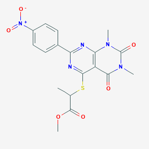 Methyl 2-((6,8-dimethyl-2-(4-nitrophenyl)-5,7-dioxo-5,6,7,8-tetrahydropyrimido[4,5-d]pyrimidin-4-yl)thio)propanoate