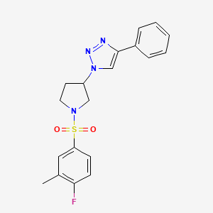 molecular formula C19H19FN4O2S B2874468 1-(1-((4-fluoro-3-methylphenyl)sulfonyl)pyrrolidin-3-yl)-4-phenyl-1H-1,2,3-triazole CAS No. 2034303-19-8