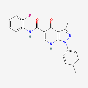 molecular formula C21H17FN4O2 B2874474 N-(2-fluorophenyl)-3-methyl-4-oxo-1-(p-tolyl)-4,7-dihydro-1H-pyrazolo[3,4-b]pyridine-5-carboxamide CAS No. 898457-94-8