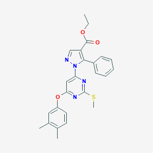 molecular formula C25H24N4O3S B287449 ethyl 1-[6-(3,4-dimethylphenoxy)-2-(methylsulfanyl)-4-pyrimidinyl]-5-phenyl-1H-pyrazole-4-carboxylate 