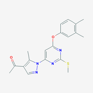 molecular formula C19H20N4O2S B287450 1-{1-[6-(3,4-dimethylphenoxy)-2-(methylsulfanyl)-4-pyrimidinyl]-5-methyl-1H-pyrazol-4-yl}ethanone 