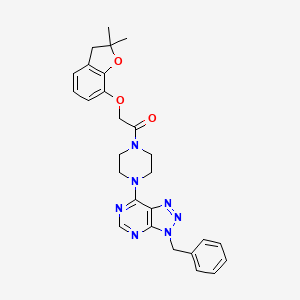 molecular formula C27H29N7O3 B2874509 1-(4-(3-benzyl-3H-[1,2,3]triazolo[4,5-d]pyrimidin-7-yl)piperazin-1-yl)-2-((2,2-dimethyl-2,3-dihydrobenzofuran-7-yl)oxy)ethanone CAS No. 920349-21-9