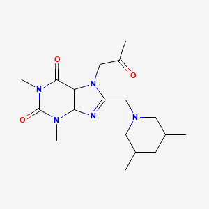 molecular formula C18H27N5O3 B2874518 8-[(3,5-Dimethylpiperidin-1-yl)methyl]-1,3-dimethyl-7-(2-oxopropyl)purine-2,6-dione CAS No. 893971-84-1
