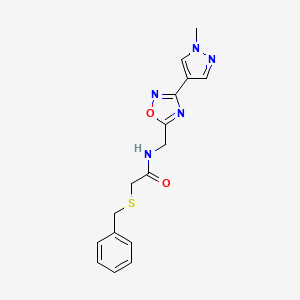 molecular formula C16H17N5O2S B2874523 2-(benzylthio)-N-((3-(1-methyl-1H-pyrazol-4-yl)-1,2,4-oxadiazol-5-yl)methyl)acetamide CAS No. 2034533-08-7