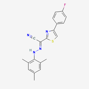 molecular formula C20H17FN4S B2874525 (2E)-4-(4-fluorophenyl)-N-(2,4,6-trimethylanilino)-1,3-thiazole-2-carboximidoyl cyanide CAS No. 477288-09-8
