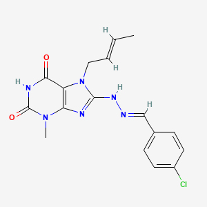 molecular formula C17H17ClN6O2 B2874527 7-[(2E)-but-2-en-1-yl]-8-[(2E)-2-(4-chlorobenzylidene)hydrazinyl]-3-methyl-3,7-dihydro-1H-purine-2,6-dione CAS No. 306732-89-8
