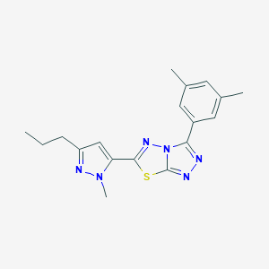 molecular formula C18H20N6S B287453 3-(3,5-dimethylphenyl)-6-(1-methyl-3-propyl-1H-pyrazol-5-yl)[1,2,4]triazolo[3,4-b][1,3,4]thiadiazole 
