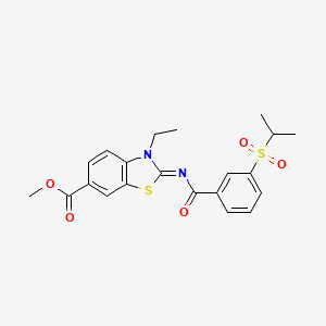 molecular formula C21H22N2O5S2 B2874530 Methyl 3-ethyl-2-((3-(isopropylsulfonyl)benzoyl)imino)-2,3-dihydrobenzo[d]thiazole-6-carboxylate CAS No. 1007003-64-6