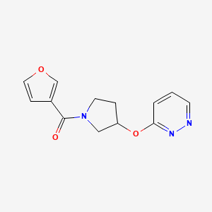 molecular formula C13H13N3O3 B2874538 Furan-3-yl(3-(pyridazin-3-yloxy)pyrrolidin-1-yl)methanone CAS No. 2034501-00-1