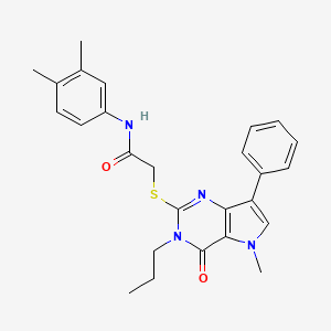 molecular formula C26H28N4O2S B2874540 N-(3,4-dimethylphenyl)-2-((5-methyl-4-oxo-7-phenyl-3-propyl-4,5-dihydro-3H-pyrrolo[3,2-d]pyrimidin-2-yl)thio)acetamide CAS No. 1115370-93-8