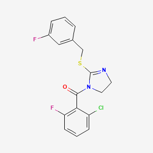 molecular formula C17H13ClF2N2OS B2874545 (2-chloro-6-fluorophenyl)(2-((3-fluorobenzyl)thio)-4,5-dihydro-1H-imidazol-1-yl)methanone CAS No. 851865-15-1