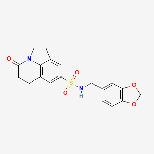 molecular formula C19H18N2O5S B2874559 N-(benzo[d][1,3]dioxol-5-ylmethyl)-4-oxo-2,4,5,6-tetrahydro-1H-pyrrolo[3,2,1-ij]quinoline-8-sulfonamide CAS No. 898419-58-4