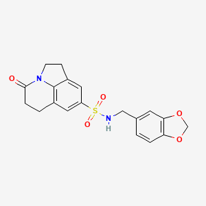 molecular formula C19H18N2O5S B2874559 N-(苯并[d][1,3]二氧杂环-5-基甲基)-4-氧代-2,4,5,6-四氢-1H-吡咯并[3,2,1-ij]喹啉-8-磺酰胺 CAS No. 898419-58-4