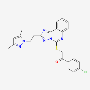 molecular formula C24H21ClN6OS B2874563 1-(4-Chlorophenyl)-2-[[2-[2-(3,5-dimethylpyrazol-1-yl)ethyl]-[1,2,4]triazolo[1,5-c]quinazolin-5-yl]sulfanyl]ethanone CAS No. 1022457-36-8