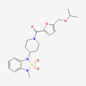 molecular formula C21H27N3O5S B2874566 (5-(isopropoxymethyl)furan-2-yl)(4-(3-methyl-2,2-dioxidobenzo[c][1,2,5]thiadiazol-1(3H)-yl)piperidin-1-yl)methanone CAS No. 2034510-29-5