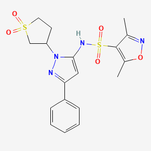 molecular formula C18H20N4O5S2 B2874569 N-[1-(1,1-dioxidotetrahydrothiophen-3-yl)-3-phenyl-1H-pyrazol-5-yl]-3,5-dimethyl-1,2-oxazole-4-sulfonamide CAS No. 1010864-39-7