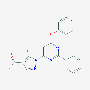 molecular formula C22H18N4O2 B287457 1-[5-methyl-1-(6-phenoxy-2-phenyl-4-pyrimidinyl)-1H-pyrazol-4-yl]ethanone 