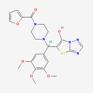 molecular formula C23H25N5O6S B2874573 Furan-2-yl(4-((6-hydroxythiazolo[3,2-b][1,2,4]triazol-5-yl)(3,4,5-trimethoxyphenyl)methyl)piperazin-1-yl)methanone CAS No. 868220-71-7