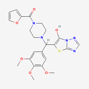 molecular formula C23H25N5O6S B2874573 呋喃-2-基(4-((6-羟基噻唑并[3,2-b][1,2,4]三唑-5-基)(3,4,5-三甲氧基苯基)甲基)哌嗪-1-基)甲苯酮 CAS No. 868220-71-7