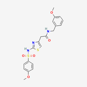 molecular formula C20H21N3O5S2 B2874574 N-(3-methoxybenzyl)-2-(2-(4-methoxyphenylsulfonamido)thiazol-4-yl)acetamide CAS No. 922129-47-3