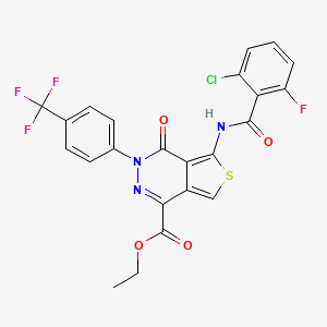 molecular formula C23H14ClF4N3O4S B2874575 Ethyl 5-(2-chloro-6-fluorobenzamido)-4-oxo-3-(4-(trifluoromethyl)phenyl)-3,4-dihydrothieno[3,4-d]pyridazine-1-carboxylate CAS No. 851951-32-1