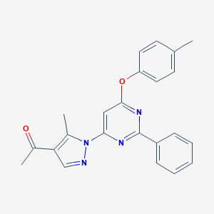 molecular formula C23H20N4O2 B287458 1-{5-methyl-1-[6-(4-methylphenoxy)-2-phenyl-4-pyrimidinyl]-1H-pyrazol-4-yl}ethanone 