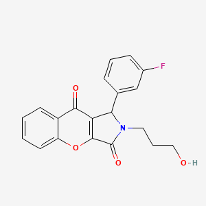 molecular formula C20H16FNO4 B2874581 1-(3-Fluorophenyl)-2-(3-hydroxypropyl)-1,2-dihydrochromeno[2,3-c]pyrrole-3,9-dione CAS No. 850228-73-8
