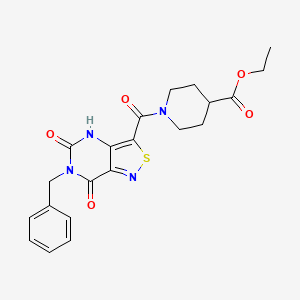 molecular formula C21H22N4O5S B2874589 Ethyl 1-(6-benzyl-5,7-dioxo-4,5,6,7-tetrahydroisothiazolo[4,3-d]pyrimidine-3-carbonyl)piperidine-4-carboxylate CAS No. 1251675-34-9