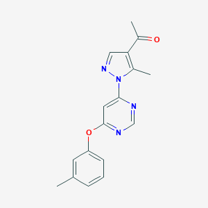 molecular formula C17H16N4O2 B287460 1-{5-methyl-1-[6-(3-methylphenoxy)-4-pyrimidinyl]-1H-pyrazol-4-yl}ethanone 
