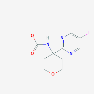 molecular formula C14H20IN3O3 B2874613 Tert-butyl N-[4-(5-iodopyrimidin-2-yl)oxan-4-yl]carbamate CAS No. 2460756-52-7