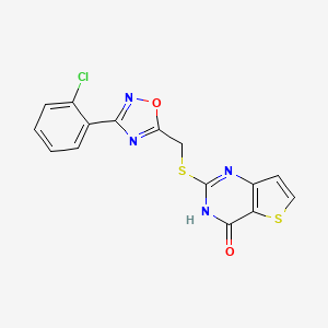 molecular formula C15H9ClN4O2S2 B2874616 2-(((3-(2-chlorophenyl)-1,2,4-oxadiazol-5-yl)methyl)thio)thieno[3,2-d]pyrimidin-4(3H)-one CAS No. 1040664-96-7