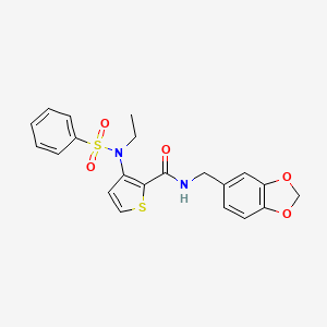 molecular formula C21H20N2O5S2 B2874619 N-(苯并[d][1,3]二氧杂环-5-基甲基)-3-(N-乙基苯磺酰胺基)噻吩-2-甲酰胺 CAS No. 1251692-58-6