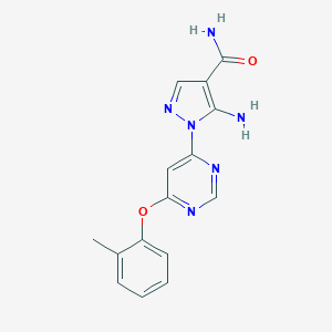 molecular formula C15H14N6O2 B287464 5-Amino-1-[6-(2-methylphenoxy)pyrimidin-4-yl]pyrazole-4-carboxamide 
