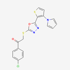 molecular formula C18H12ClN3O2S2 B2874644 1-(4-chlorophenyl)-2-({5-[3-(1H-pyrrol-1-yl)-2-thienyl]-1,3,4-oxadiazol-2-yl}sulfanyl)-1-ethanone CAS No. 478077-35-9