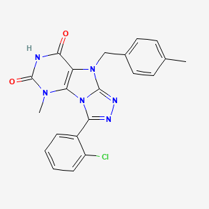 molecular formula C21H17ClN6O2 B2874664 8-(2-Chlorophenyl)-1-methyl-5-[(4-methylphenyl)methyl]purino[8,9-c][1,2,4]triazole-2,4-dione CAS No. 921855-77-8