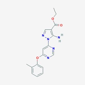 molecular formula C17H17N5O3 B287467 ethyl 5-amino-1-[6-(2-methylphenoxy)-4-pyrimidinyl]-1H-pyrazole-4-carboxylate 
