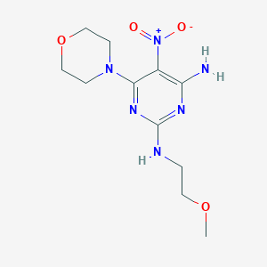 molecular formula C11H18N6O4 B2874678 (4-Amino-6-morpholin-4-yl-5-nitropyrimidin-2-yl)(2-methoxyethyl)amine CAS No. 577790-95-5