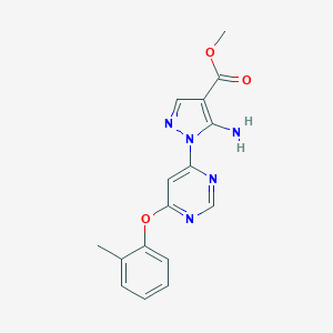 molecular formula C16H15N5O3 B287468 methyl 5-amino-1-[6-(2-methylphenoxy)-4-pyrimidinyl]-1H-pyrazole-4-carboxylate 