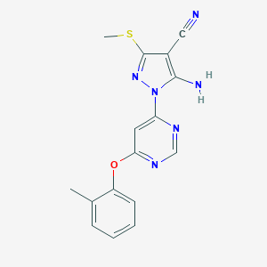 5-amino-1-[6-(2-methylphenoxy)-4-pyrimidinyl]-3-(methylsulfanyl)-1H-pyrazole-4-carbonitrile
