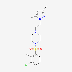 molecular formula C18H25ClN4O2S B2874702 1-((3-chloro-2-methylphenyl)sulfonyl)-4-(2-(3,5-dimethyl-1H-pyrazol-1-yl)ethyl)piperazine CAS No. 1396680-48-0