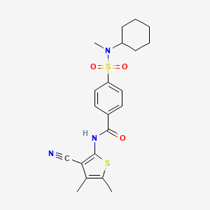 molecular formula C21H25N3O3S2 B2874714 N-(3-cyano-4,5-dimethylthiophen-2-yl)-4-(N-cyclohexyl-N-methylsulfamoyl)benzamide CAS No. 896304-81-7
