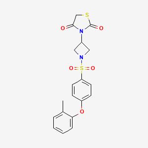 molecular formula C19H18N2O5S2 B2874716 3-(1-((4-(o-Tolyloxy)phenyl)sulfonyl)azetidin-3-yl)thiazolidine-2,4-dione CAS No. 1787879-96-2
