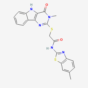 molecular formula C21H17N5O2S2 B2874719 2-((3-methyl-4-oxo-4,5-dihydro-3H-pyrimido[5,4-b]indol-2-yl)thio)-N-(6-methylbenzo[d]thiazol-2-yl)acetamide CAS No. 537668-02-3