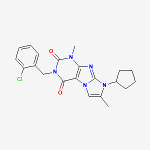 molecular formula C21H22ClN5O2 B2874727 2-[(2-Chlorophenyl)methyl]-6-cyclopentyl-4,7-dimethylpurino[7,8-a]imidazole-1,3-dione CAS No. 887671-91-2