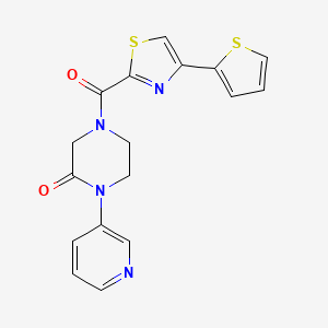 molecular formula C17H14N4O2S2 B2874730 1-(Pyridin-3-yl)-4-[4-(thiophen-2-yl)-1,3-thiazole-2-carbonyl]piperazin-2-one CAS No. 2097862-46-7