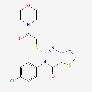 molecular formula C18H18ClN3O3S2 B2874744 3-(4-氯苯基)-2-(2-吗啉-4-基-2-氧代乙基)硫代-6,7-二氢噻吩并[3,2-d]嘧啶-4-酮 CAS No. 850915-83-2