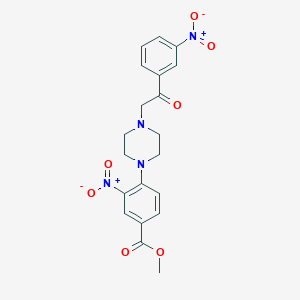 molecular formula C20H20N4O7 B2874758 Methyl 3-nitro-4-{4-[2-(3-nitrophenyl)-2-oxoethyl]piperazino}benzenecarboxylate CAS No. 341967-73-5
