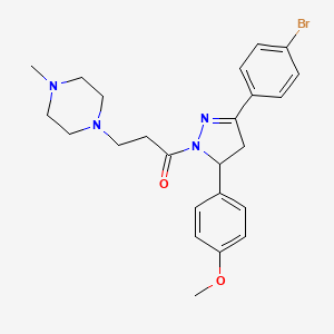 molecular formula C24H29BrN4O2 B2874761 1-(3-(4-bromophenyl)-5-(4-methoxyphenyl)-4,5-dihydro-1H-pyrazol-1-yl)-3-(4-methylpiperazin-1-yl)propan-1-one CAS No. 384368-82-5